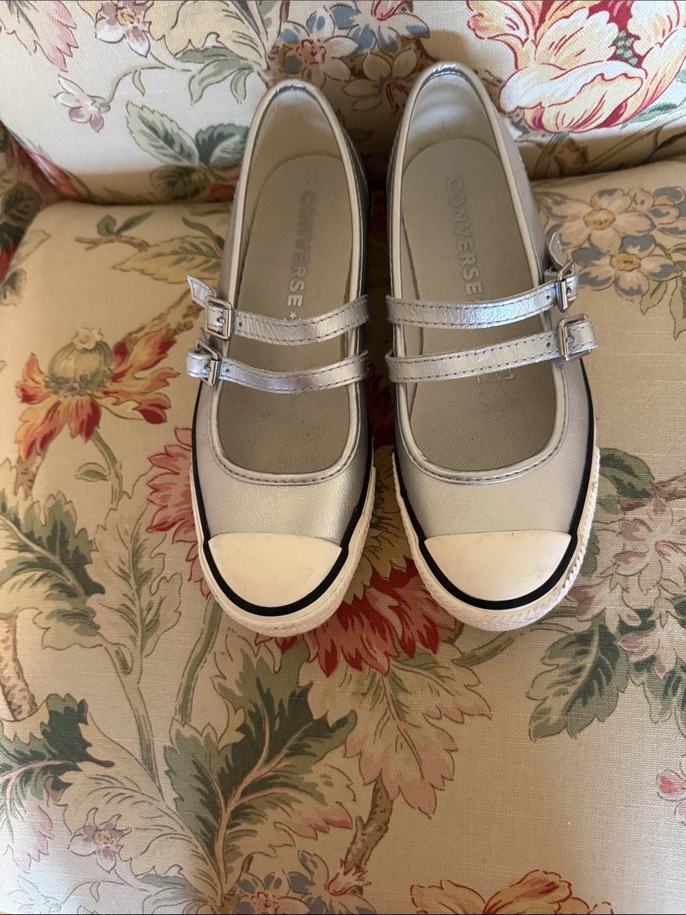 Converse Silver Double-Strap Mary Jane Sneakers